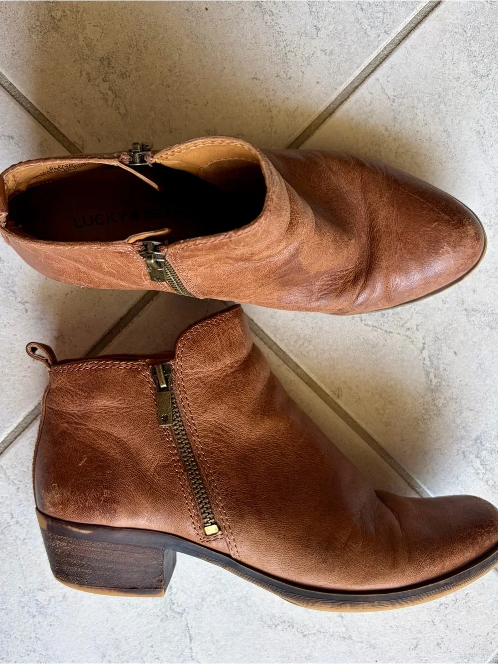 Lucky Brand Brown Distressed Leather Ankle Boots Booties Size 9M / EU 40